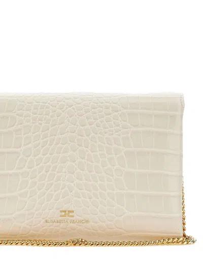 Elisabetta Franchi Croc-embossed Chain Clutch In White