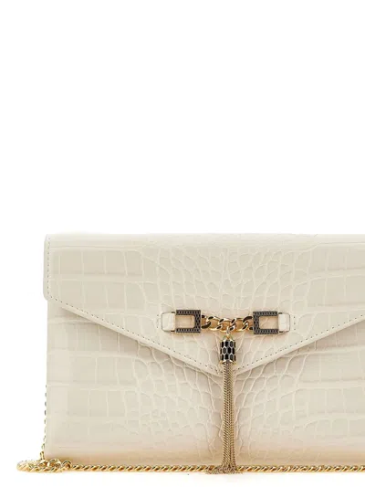 Elisabetta Franchi Croc-embossed Chain Clutch In White