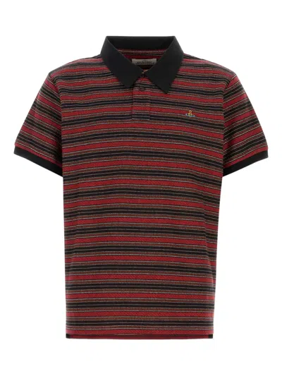 Vivienne Westwood Multicolor Polo Shirt With Orb Decoration On The Chest And All-over Stripes Motif In Cotton Man In Red