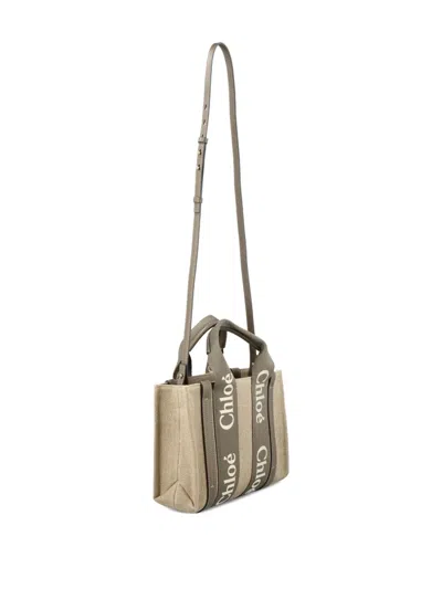 Chloé Small Woody Tote Bag In Linen In Neutral