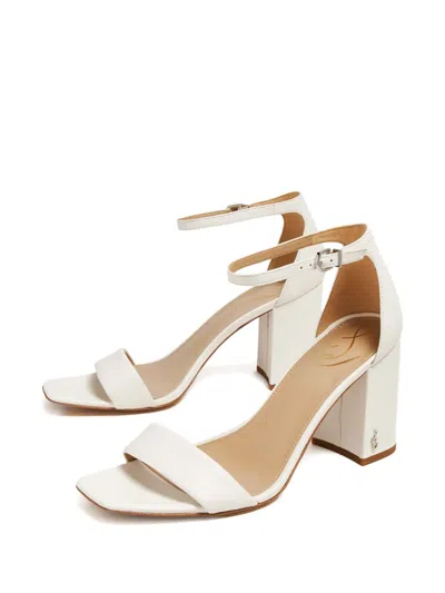 Sam Edelman ‘daniella' 80 Single Band Square Toe Leather Block Heeled Sandals In White