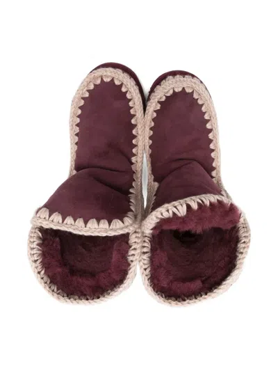 ESKIMO 钩编针织边饰绒面皮靴