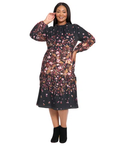 Maggy London Plus Size Placement Shift Midi Dress In Multi