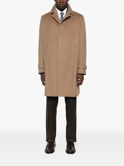 Lardini Single-breasted Wool Coat Featuring Back Vent In Brown
