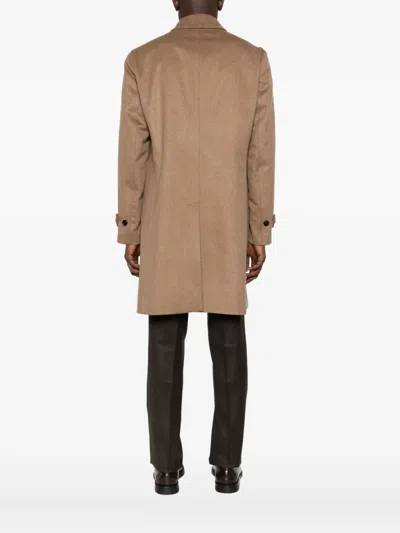 Lardini Single-breasted Wool Coat Featuring Back Vent In Brown