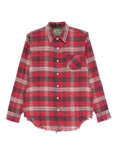 R13 Frayed Check-pattern Shirt In Red