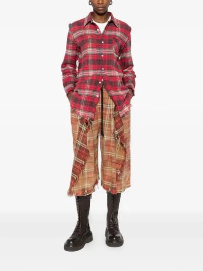 R13 Frayed Check-pattern Shirt In Red