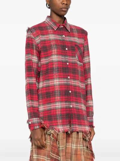 R13 Frayed Check-pattern Shirt In Red