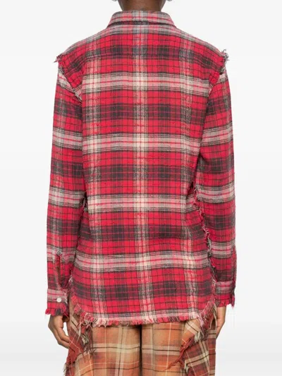 R13 Frayed Check-pattern Shirt In Red