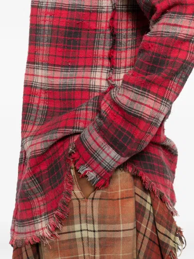 R13 Frayed Check-pattern Shirt In Red
