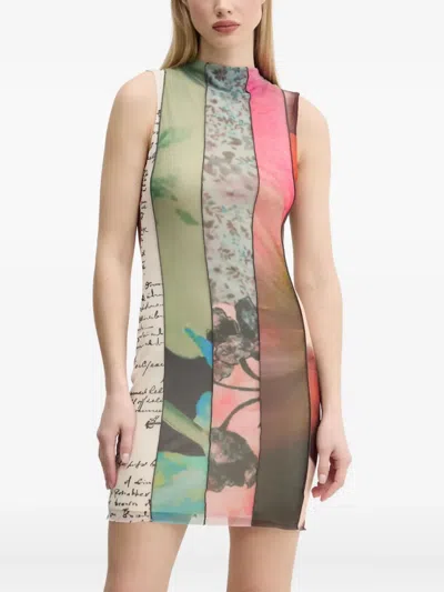 Desigual Mixed Print Mesh Minidress In Multi