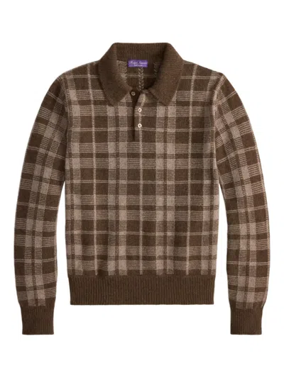 Ralph Lauren Checked Brushed Cashmere Polo Shirt In Brown