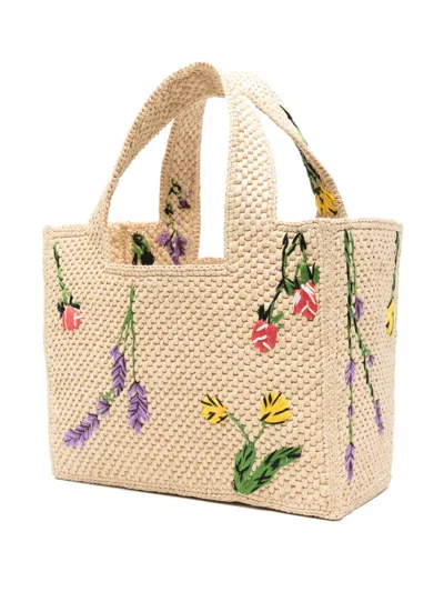 Loewe Font Flowers Small Raffia Tote Bag In Beige