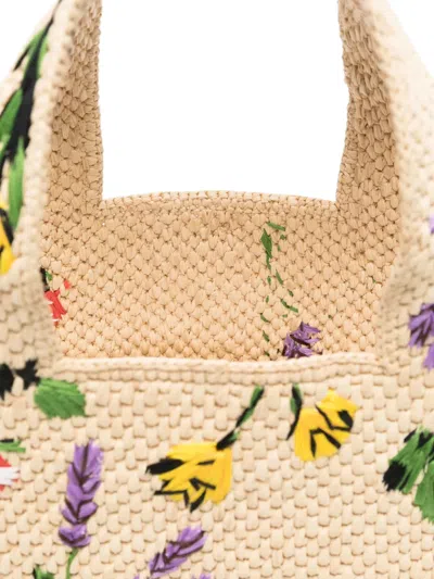 Loewe Font Flowers Small Raffia Tote Bag In Beige