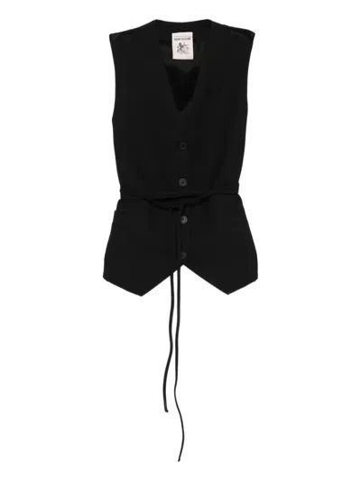 Semicouture Button-fastening Tie-waist Gilet In Black