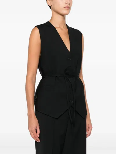 Semicouture Button-fastening Tie-waist Gilet In Black