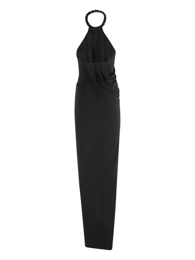 Amen Maxi Dress With American Torchons And Draped Design In Black