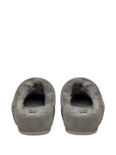 Ugg Grey Suede Slippers With Shearling Interior In Gray