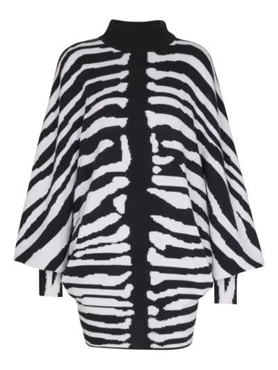 Balmain Knit Dress With Zebra Intarsia In White