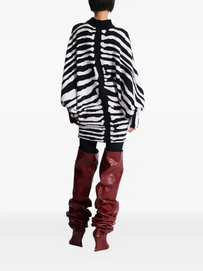 Balmain Knit Dress With Zebra Intarsia In White