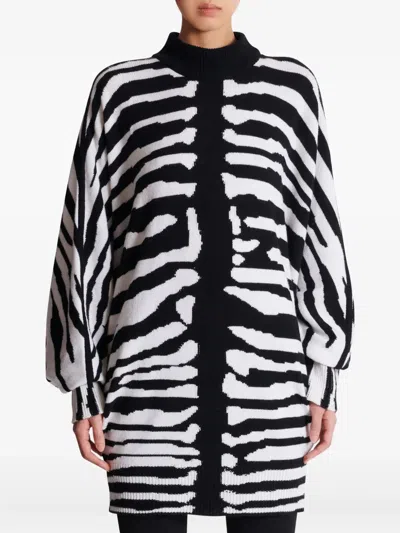 Balmain Knit Dress With Zebra Intarsia In White