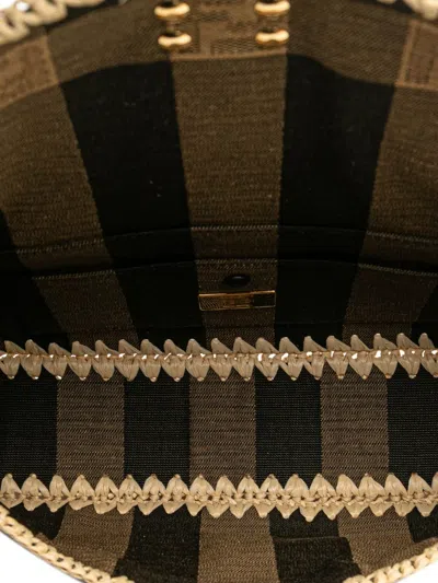 Pre-owned Fendi 2000-2010 Pequin Gingham Canvas And Raffia Baguette Satchel In Brown