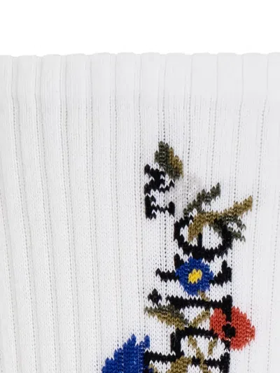 Off-white Floral-embroidered Rib Socks In White