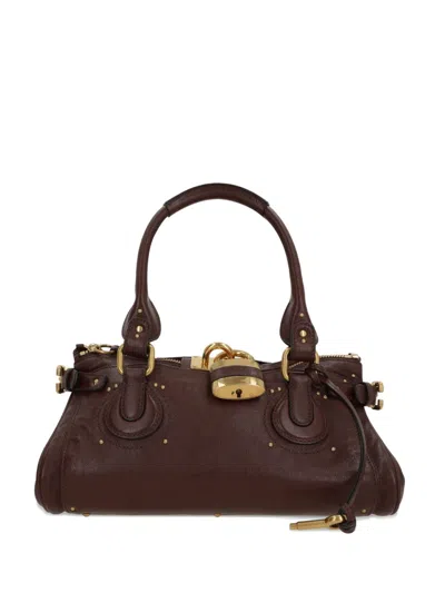 Chloé Paddington Brown Shoulder Bag With Oversized Padlock And C-shaped Buckles In Grainy Leather Woman In Brown