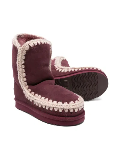 ESKIMO 钩编针织边饰绒面皮靴