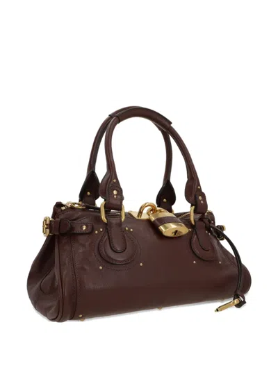 Chloé Paddington Brown Shoulder Bag With Oversized Padlock And C-shaped Buckles In Grainy Leather Woman In Brown