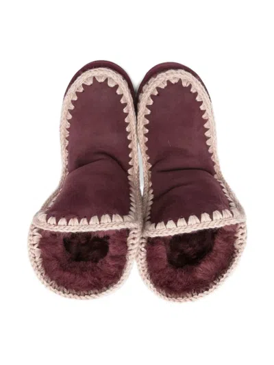 ESKIMO 钩编针织边饰绒面皮靴