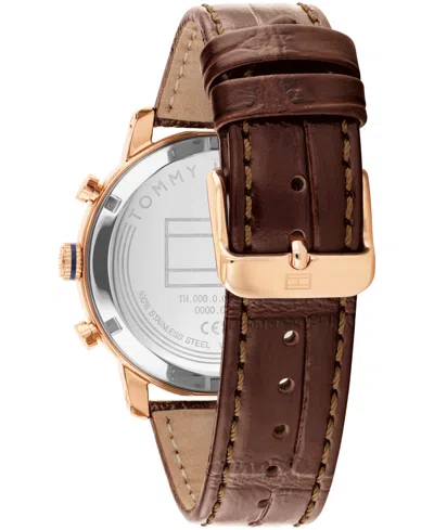 Tommy Hilfiger Men's Multifunction Dark Brown Leather Strap Watch, 42mm In Brown