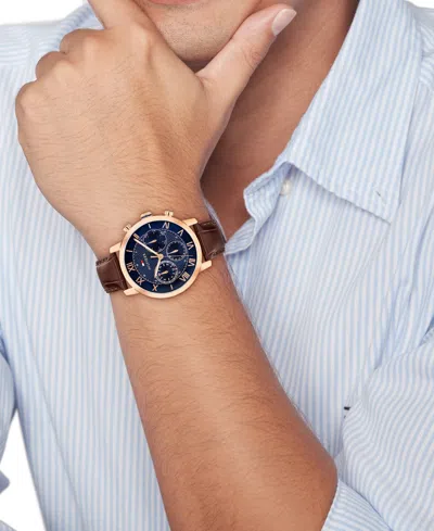 Tommy Hilfiger Men's Multifunction Dark Brown Leather Strap Watch, 42mm In Brown