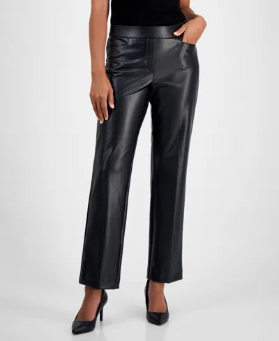 Kasper Faux-leather Mid-rise Straight-leg Pants, Regular & Petites In Black