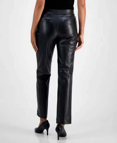 Kasper Faux-leather Mid-rise Straight-leg Pants, Regular & Petites In Black