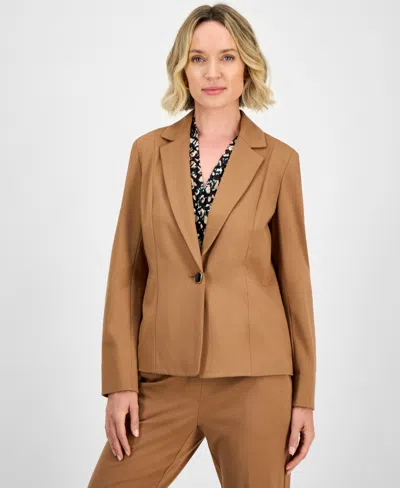 Kasper Compression One-button Long-sleeve Jacket, Regular & Petite In Brown