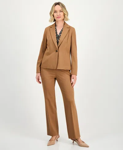 Kasper Compression One-button Long-sleeve Jacket, Regular & Petite In Brown