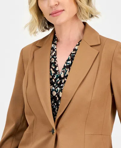 Kasper Compression One-button Long-sleeve Jacket, Regular & Petite In Brown