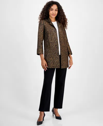 Kasper Leopard Jacquard Open-front 3/4-sleeve Topper, Regular & Petites In Multi