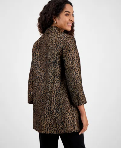 Kasper Leopard Jacquard Open-front 3/4-sleeve Topper, Regular & Petites In Multi