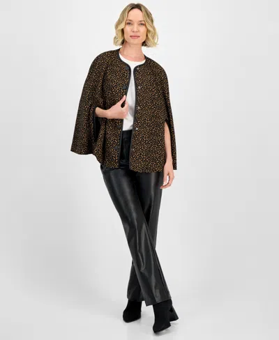 Kasper Leopard Jacquard Snap-front Cape-sleeve Topper, Regular & Petites In Multi