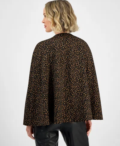 Kasper Leopard Jacquard Snap-front Cape-sleeve Topper, Regular & Petites In Multi