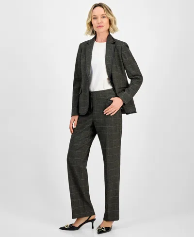 Kasper Plaid One-button Faux-leather Jacket, Regular & Petites In Multi