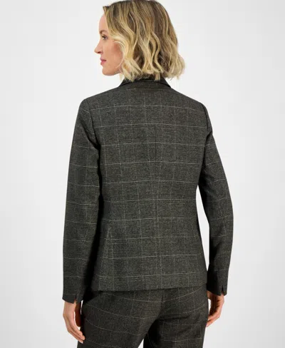 Kasper Plaid One-button Faux-leather Jacket, Regular & Petites In Multi