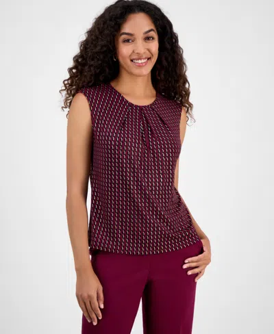 Kasper Foil Print Pleated-neck Extended-shoulder Top, Regular & Petites In Multi