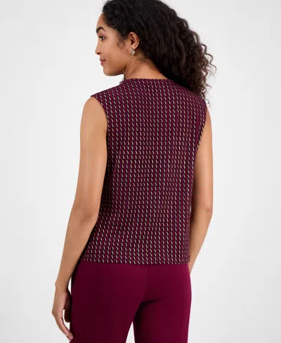 Kasper Foil Print Pleated-neck Extended-shoulder Top, Regular & Petites In Multi