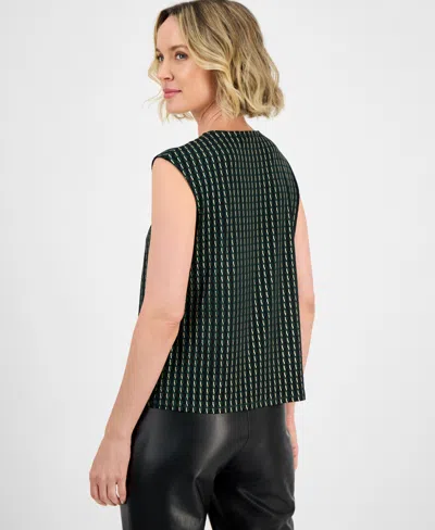 Kasper Foil Print Pleated-neck Extended-shoulder Top, Regular & Petites In Multi