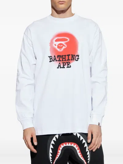 A Bathing Ape Spray-print Long-sleeve Sweatshirt In White
