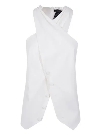 Max Mara Satin Wrap Sleeveless Jacket Buttons In White
