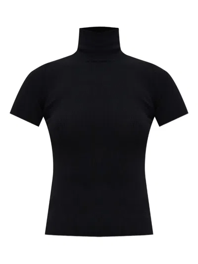 Max Mara Short-sleeved Wool Turtleneck Top In Black